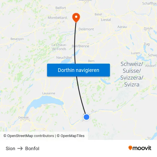 Sion to Bonfol map