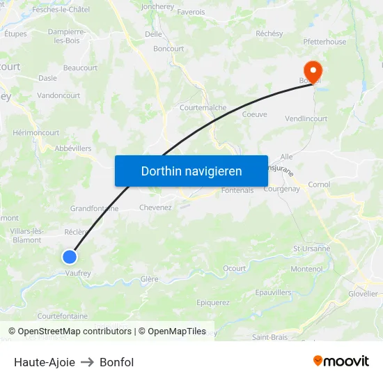 Haute-Ajoie to Bonfol map