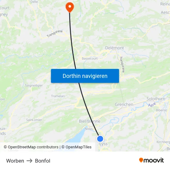 Worben to Bonfol map