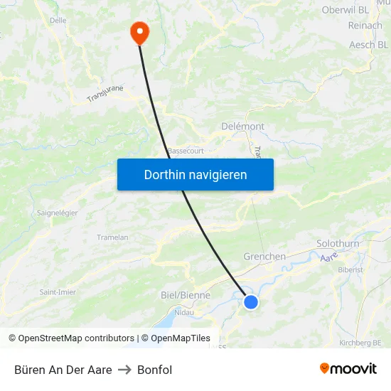 Büren An Der Aare to Bonfol map