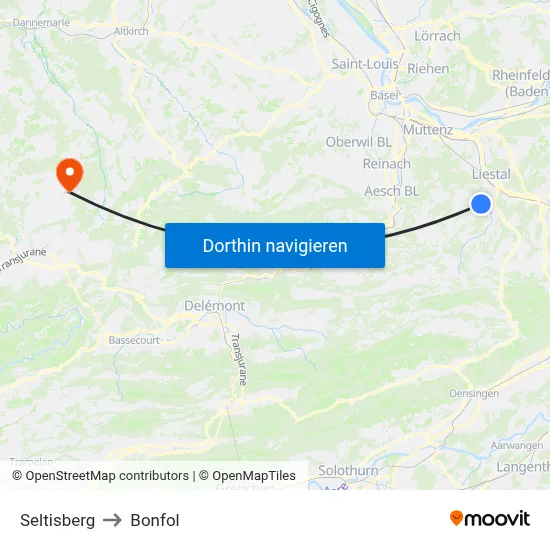 Seltisberg to Bonfol map