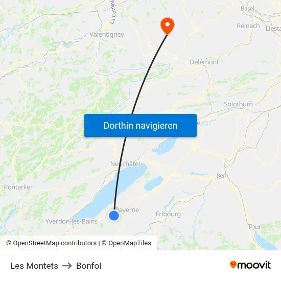 Les Montets to Bonfol map