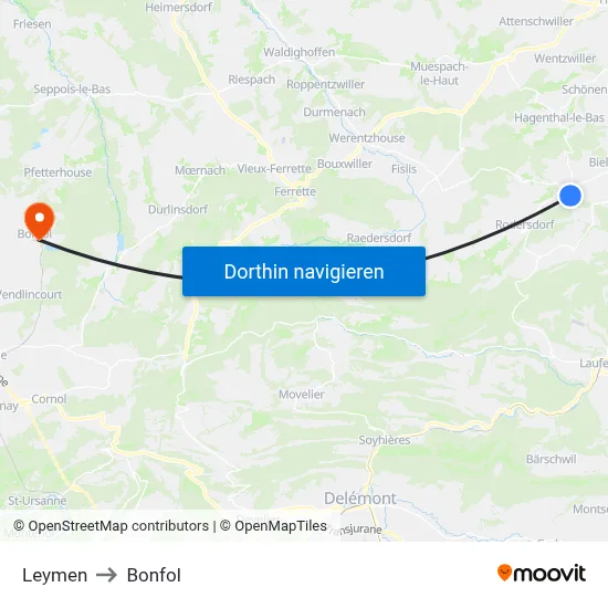 Leymen to Bonfol map