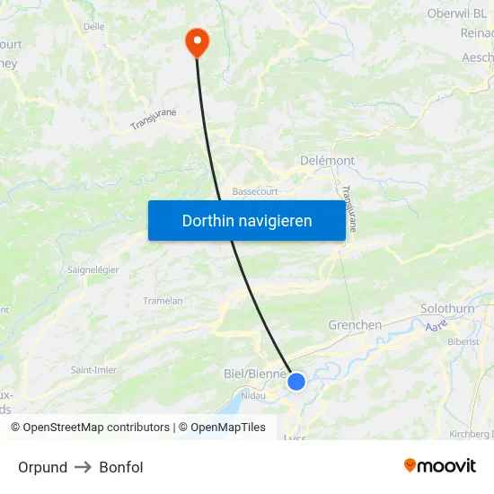 Orpund to Bonfol map