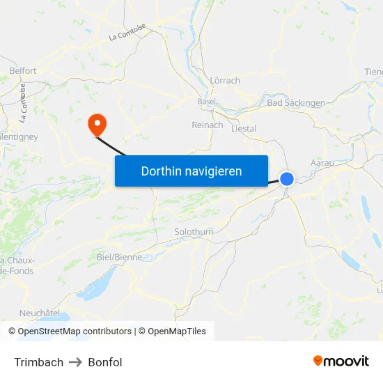 Trimbach to Bonfol map