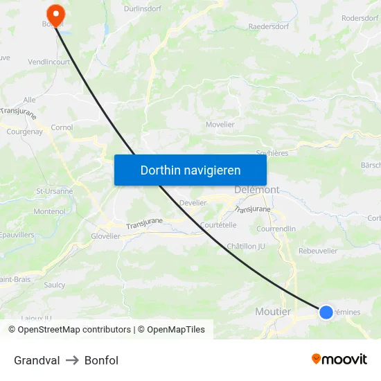 Grandval to Bonfol map