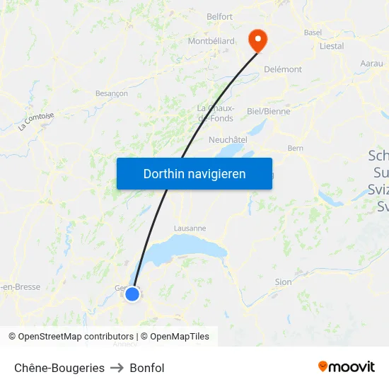 Chêne-Bougeries to Bonfol map