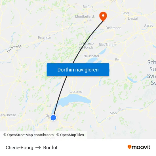Chêne-Bourg to Bonfol map