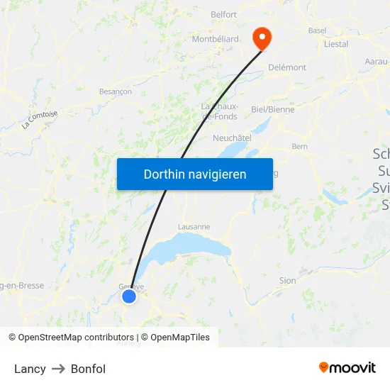 Lancy to Bonfol map