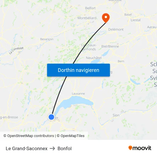 Le Grand-Saconnex to Bonfol map
