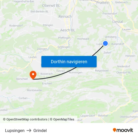 Lupsingen to Grindel map