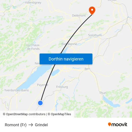 Romont (Fr) to Grindel map