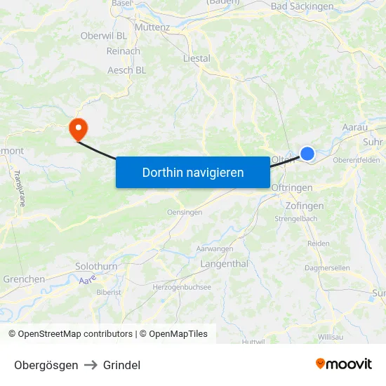 Obergösgen to Grindel map
