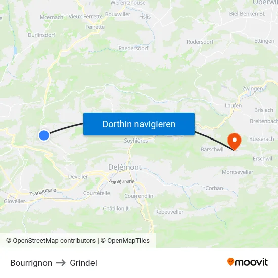 Bourrignon to Grindel map