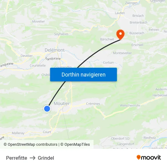 Perrefitte to Grindel map