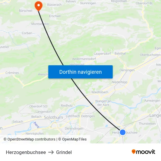 Herzogenbuchsee to Grindel map