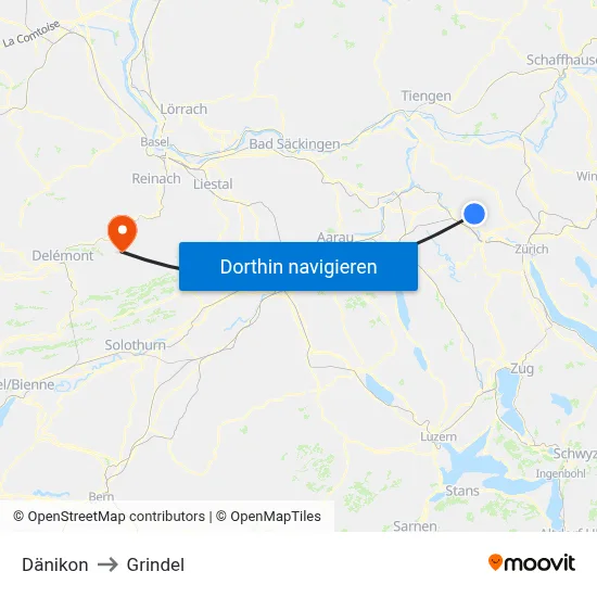 Dänikon to Grindel map