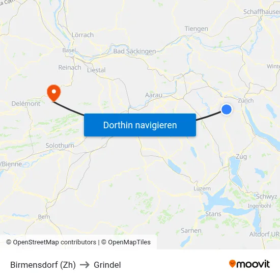 Birmensdorf (Zh) to Grindel map