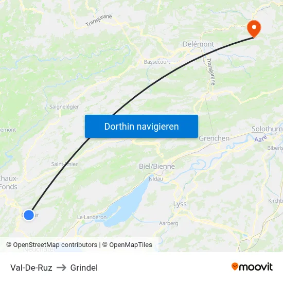 Val-De-Ruz to Grindel map