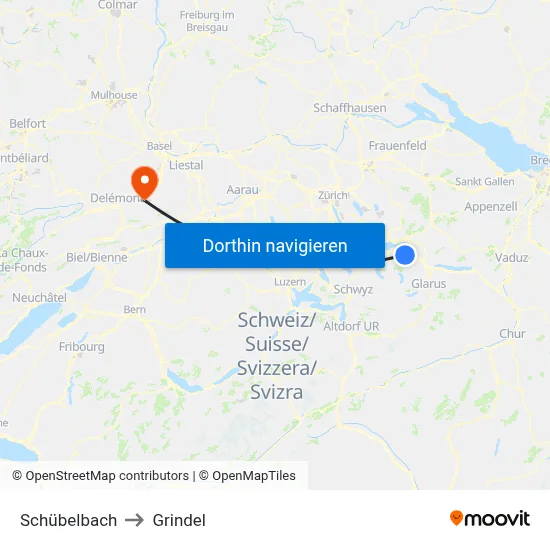 Schübelbach to Grindel map