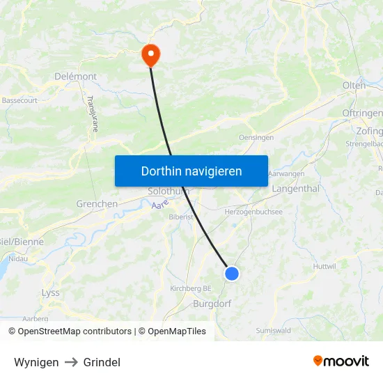 Wynigen to Grindel map