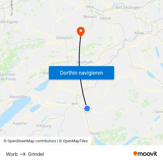 Worb to Grindel map