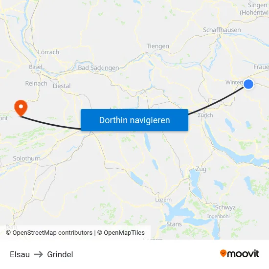 Elsau to Grindel map