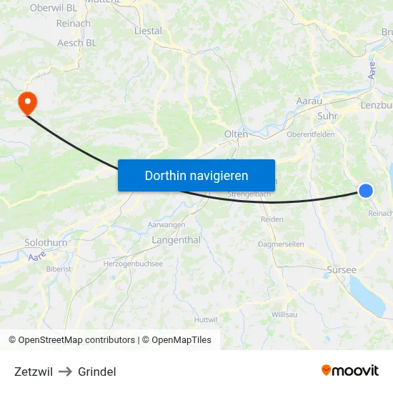 Zetzwil to Grindel map