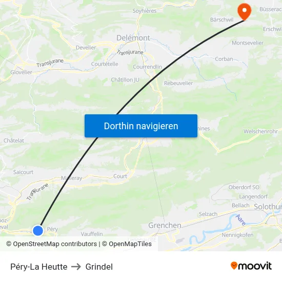 Péry-La Heutte to Grindel map