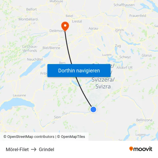 Mörel-Filet to Grindel map