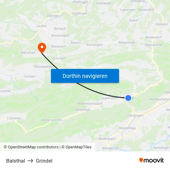 Balsthal to Grindel map