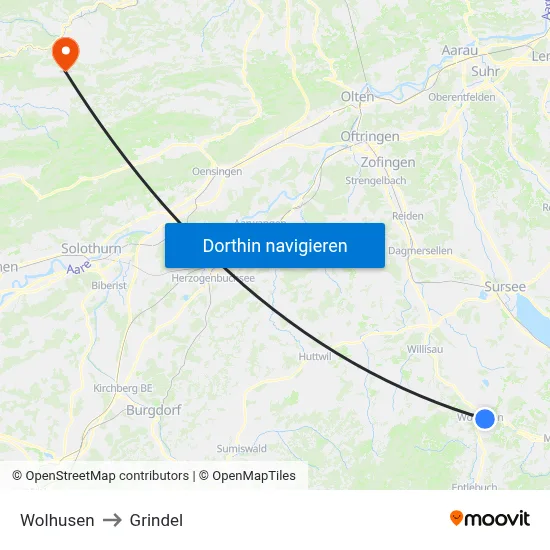 Wolhusen to Grindel map