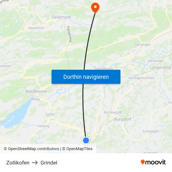 Zollikofen to Grindel map