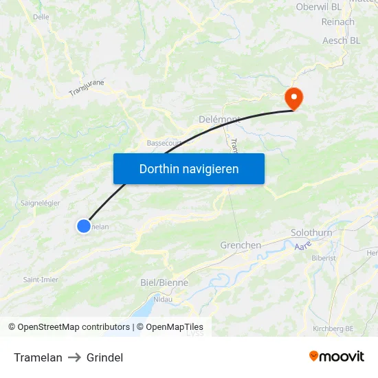 Tramelan to Grindel map