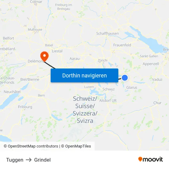 Tuggen to Grindel map