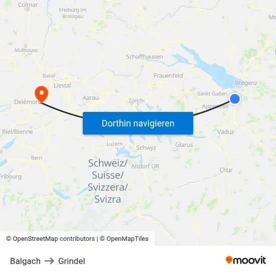 Balgach to Grindel map