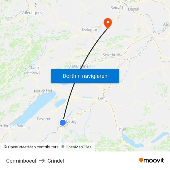 Corminboeuf to Grindel map