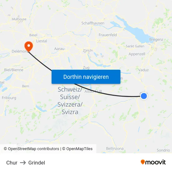 Chur to Grindel map