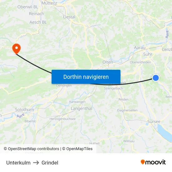 Unterkulm to Grindel map