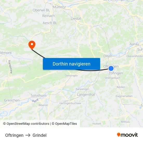 Oftringen to Grindel map