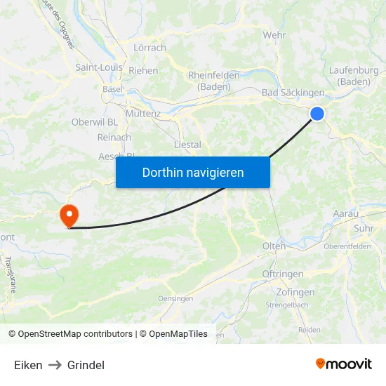 Eiken to Grindel map