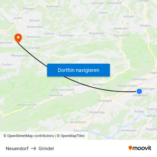 Neuendorf to Grindel map