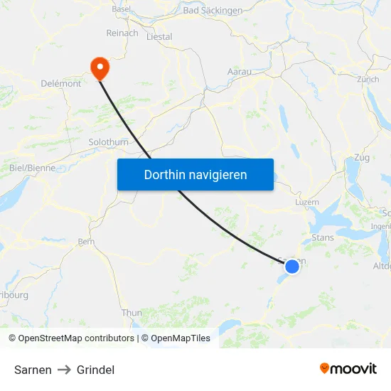 Sarnen to Grindel map