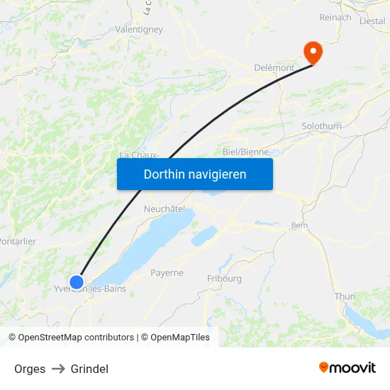 Orges to Grindel map