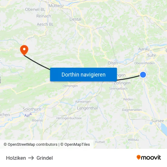 Holziken to Grindel map