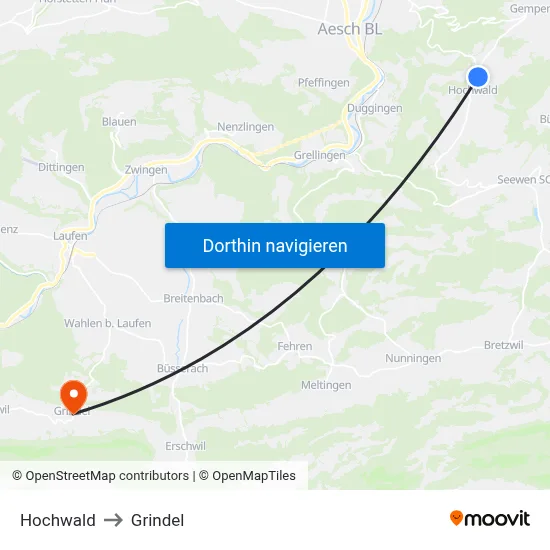 Hochwald to Grindel map