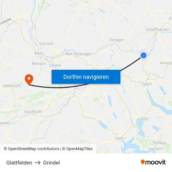 Glattfelden to Grindel map