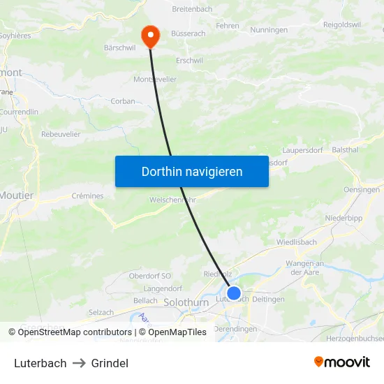 Luterbach to Grindel map