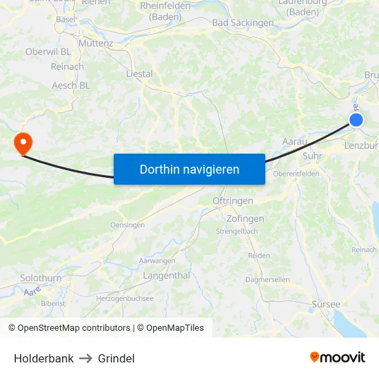Holderbank to Grindel map