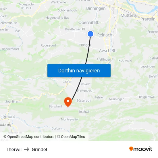 Therwil to Grindel map